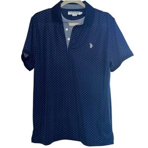 U.S. Polo Assn. Golf Collection Blue White Polka Dot Polo Collared Shirt M